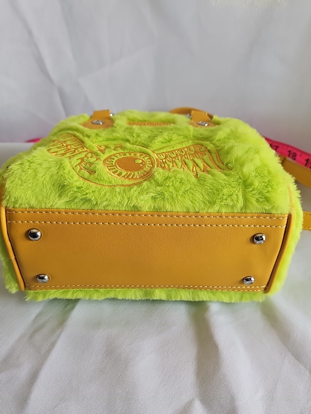 Von Dutch Neon Yellow/green Faux Fur Mini Tote with Golden Yellow Trim - Picture 8 of 12